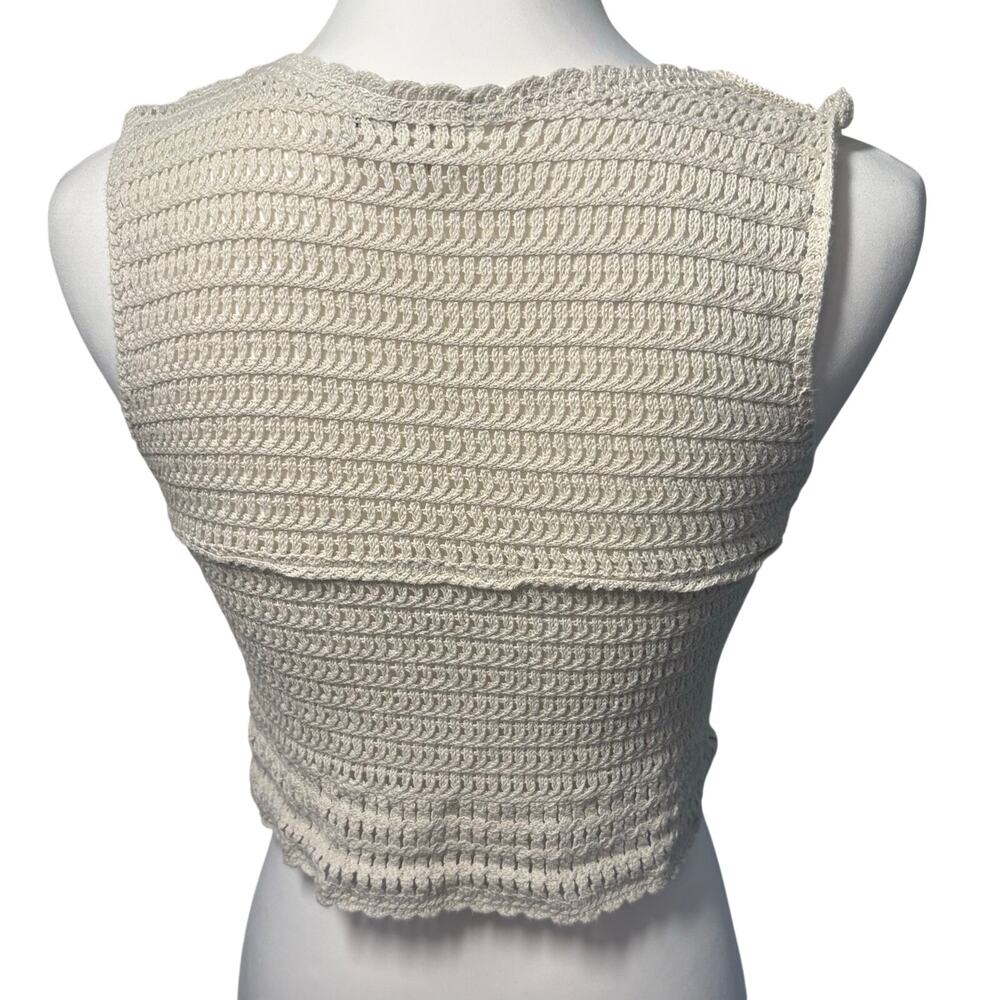 WoWo Strawberry Crochet Cardigan Vest Size Small 100% Cotton Button Front Boho - Picture 2 of 10